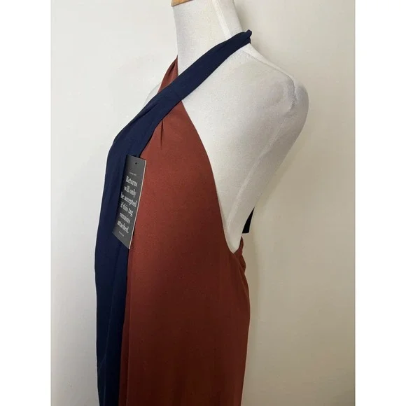 Tuckernuck D'Amore Halter Maxi Dress XS Twisted Neck Colorblock Minimal Chic - Picture 3 of 11